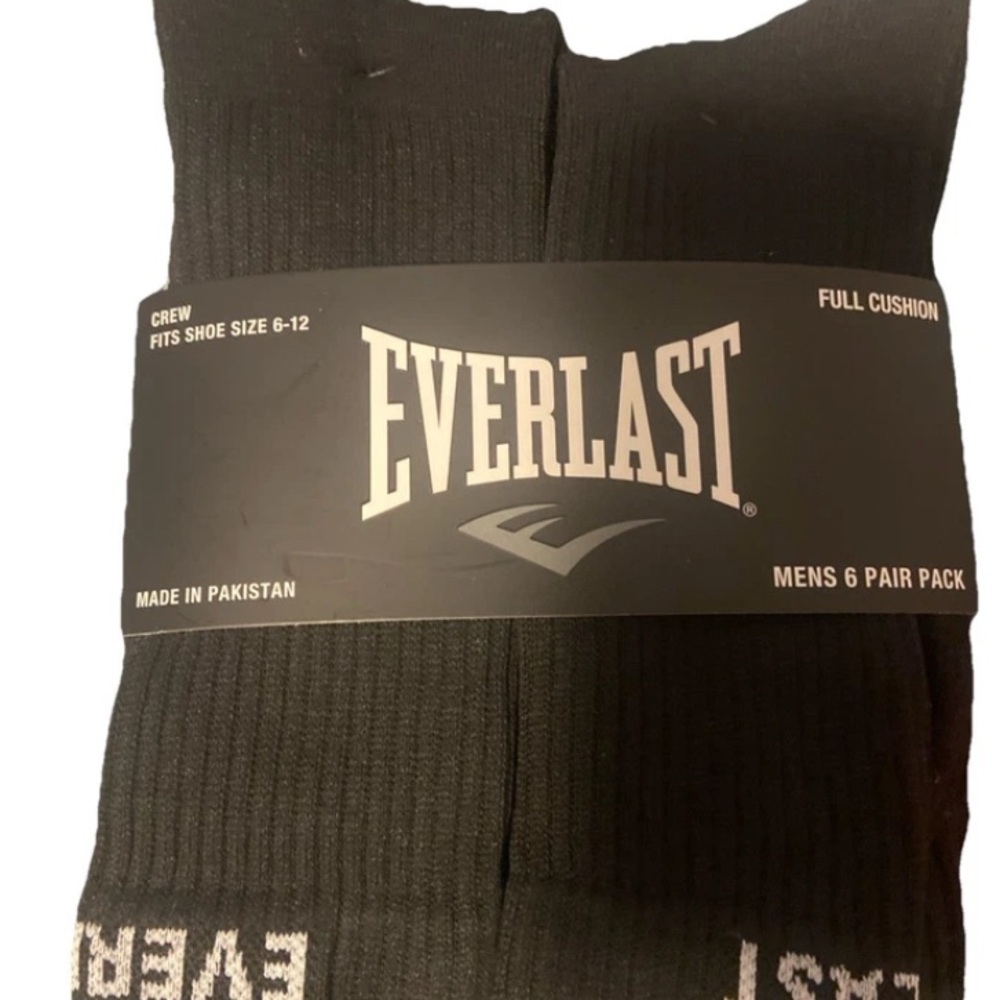 Everlast Men's Under The Calf Crew Socks Logo 6Pk Shoe Size 6-12 Black NWT